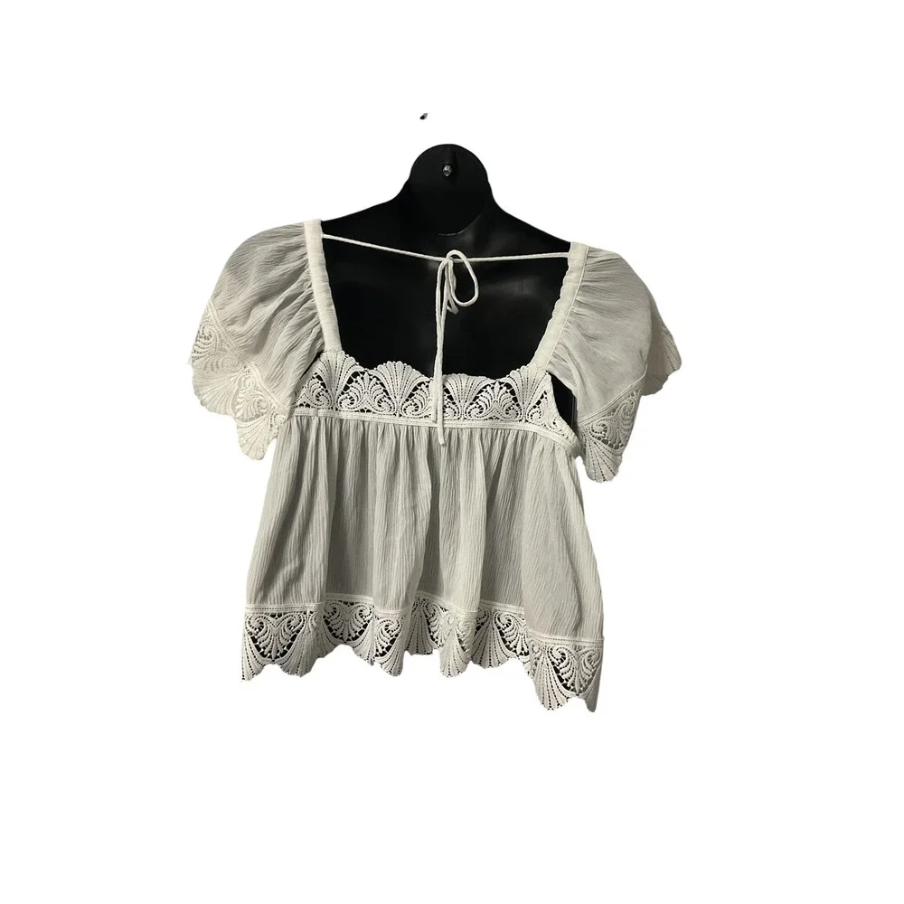 A'EWSTA White Lace Trim Babydoll Blouse Butterfly Sleeve‎ Square Neck XL US 12